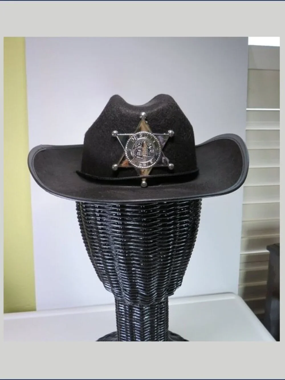 Vintage Kids Black Cowboy Hat Silver Deputy Sheriff Badge Felt Western Costume